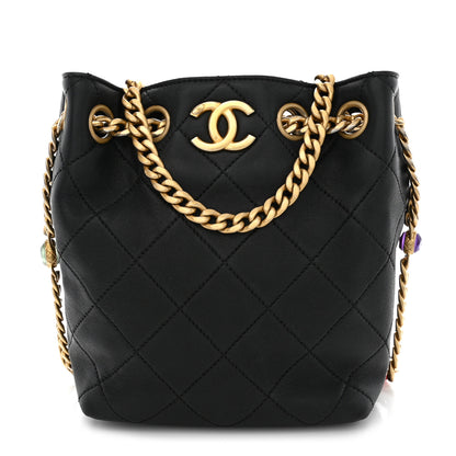 Chanel Lambskin Resin Quilted Small Pearl Samba Bucket Bag Black 1 of 10