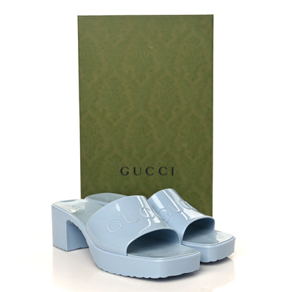 Gucci Rubber Gucci Logo Womens Platform 20/60mm Slide Sandals 36 Porcelain Light Blue 8 of 8