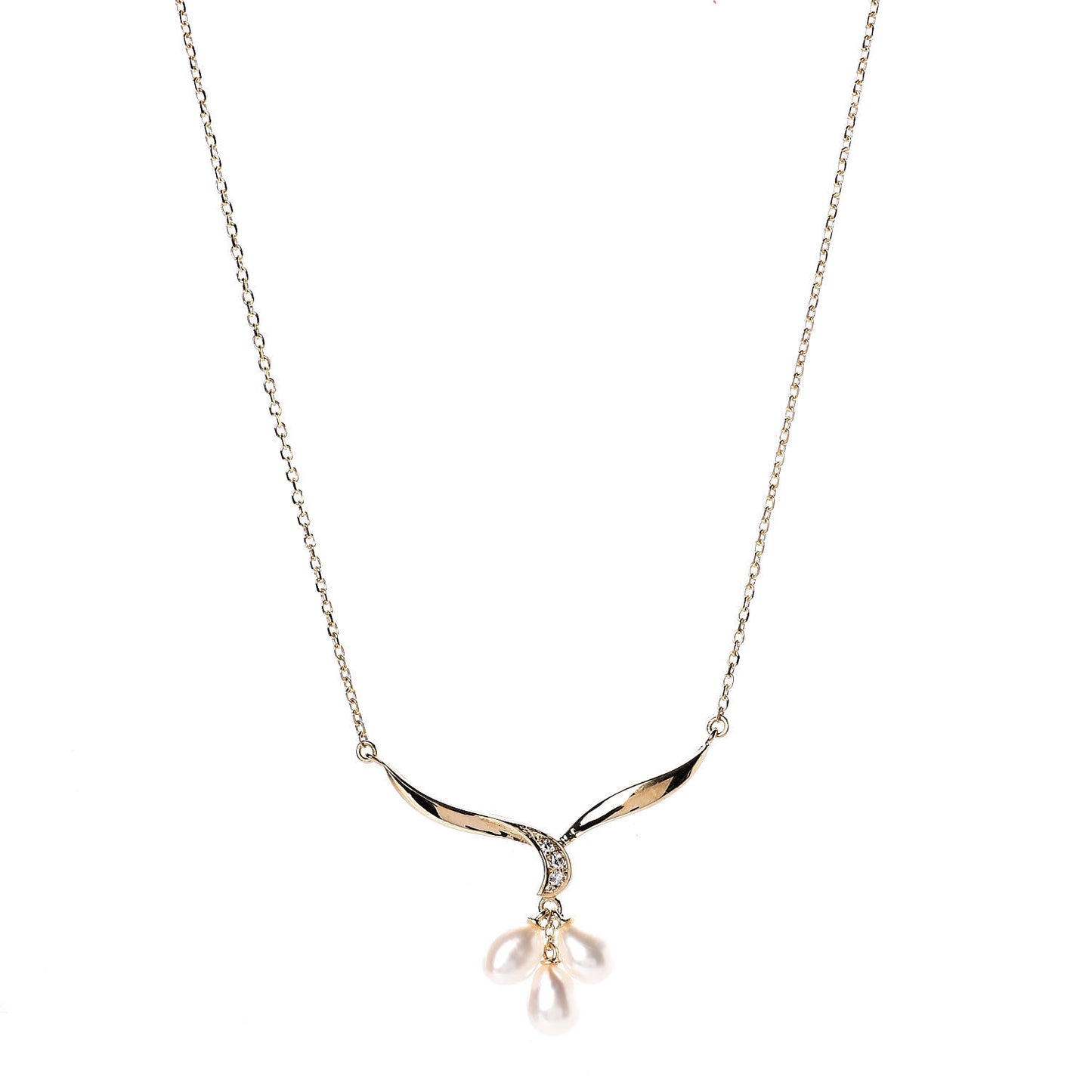 18K Yellow Gold Diamond Akoya Pearl Drop Pendant Necklace