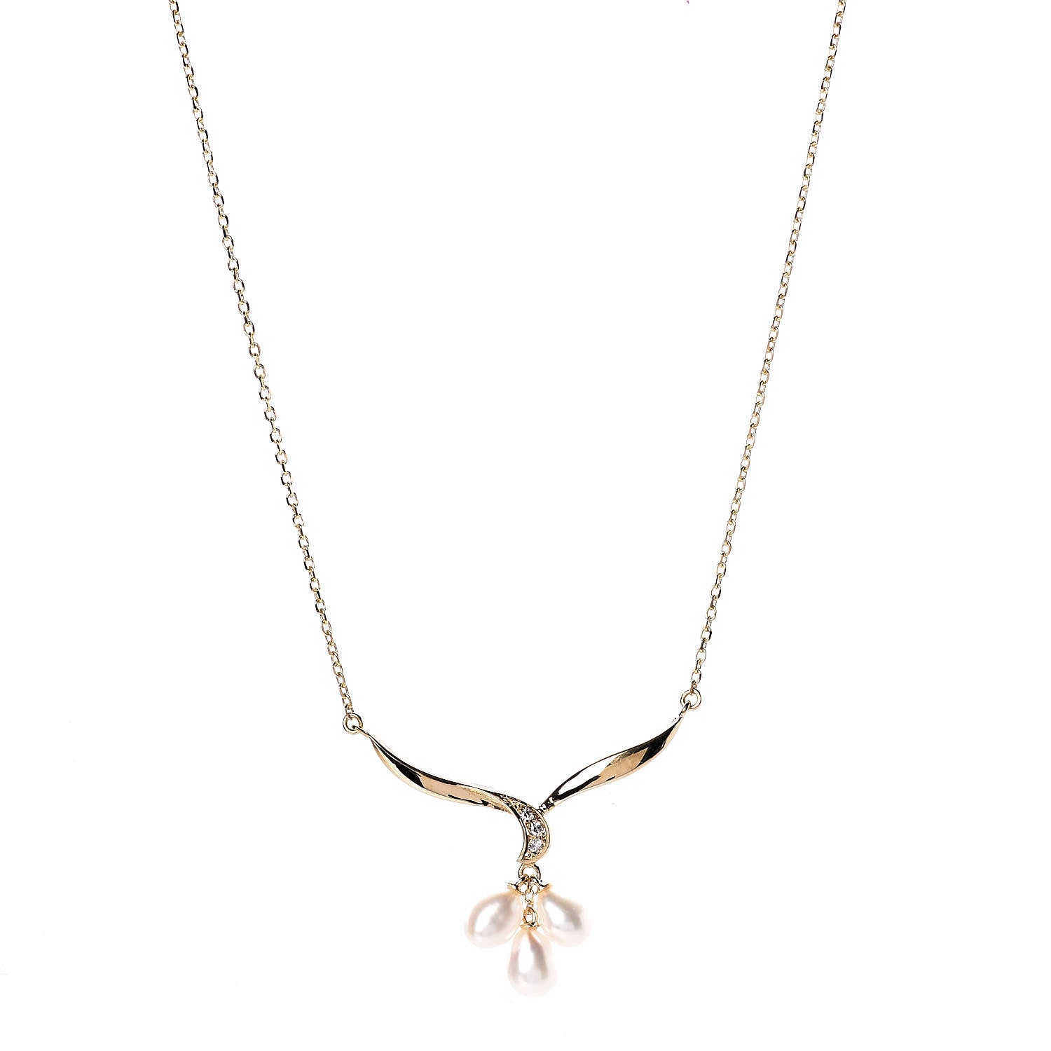 Mikimoto 18K Yellow Gold Diamond Akoya Pearl Drop Pendant Necklace 1 of 6