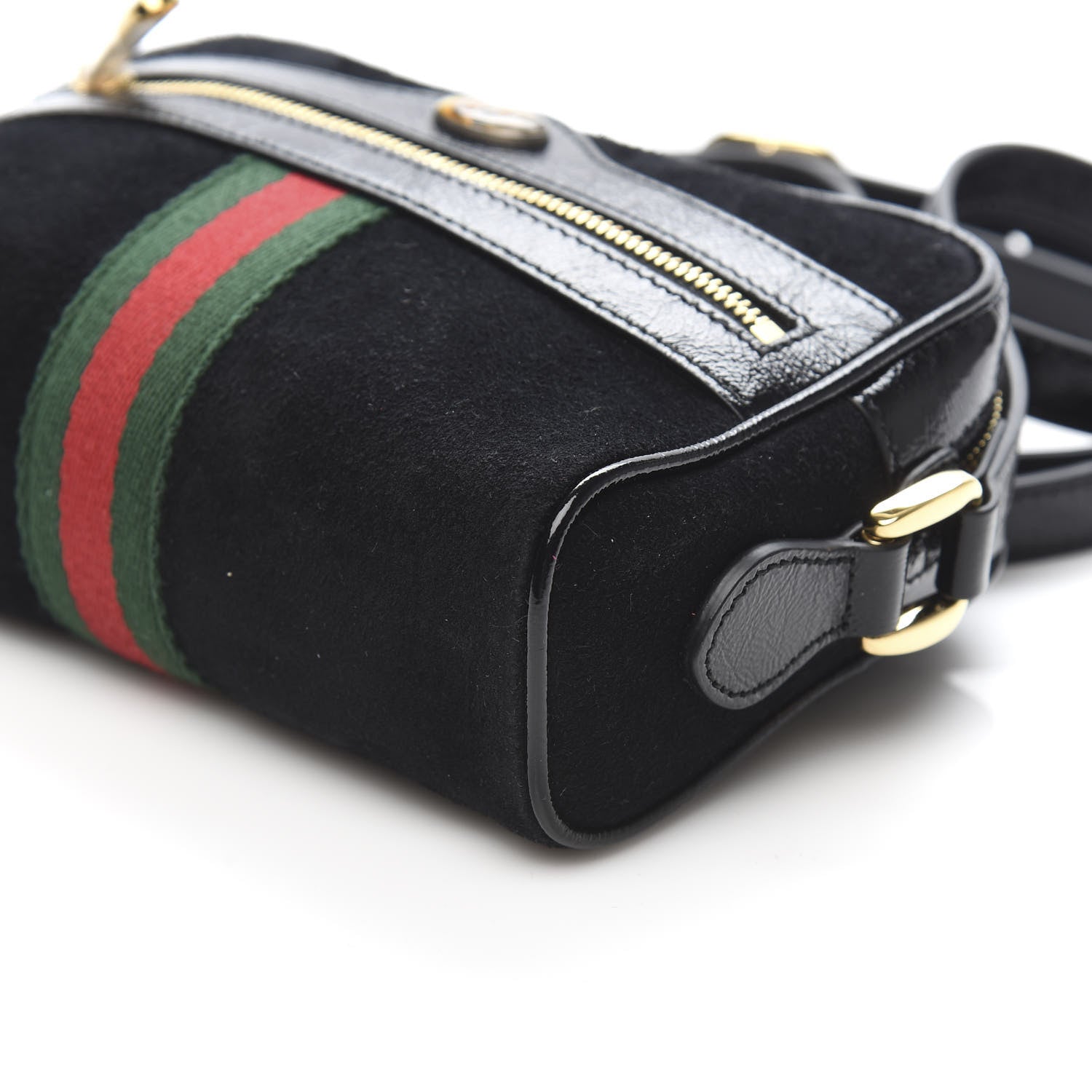 Gucci Suede Patent Web Mini Ophidia Shoulder Bag Black 9 of 10