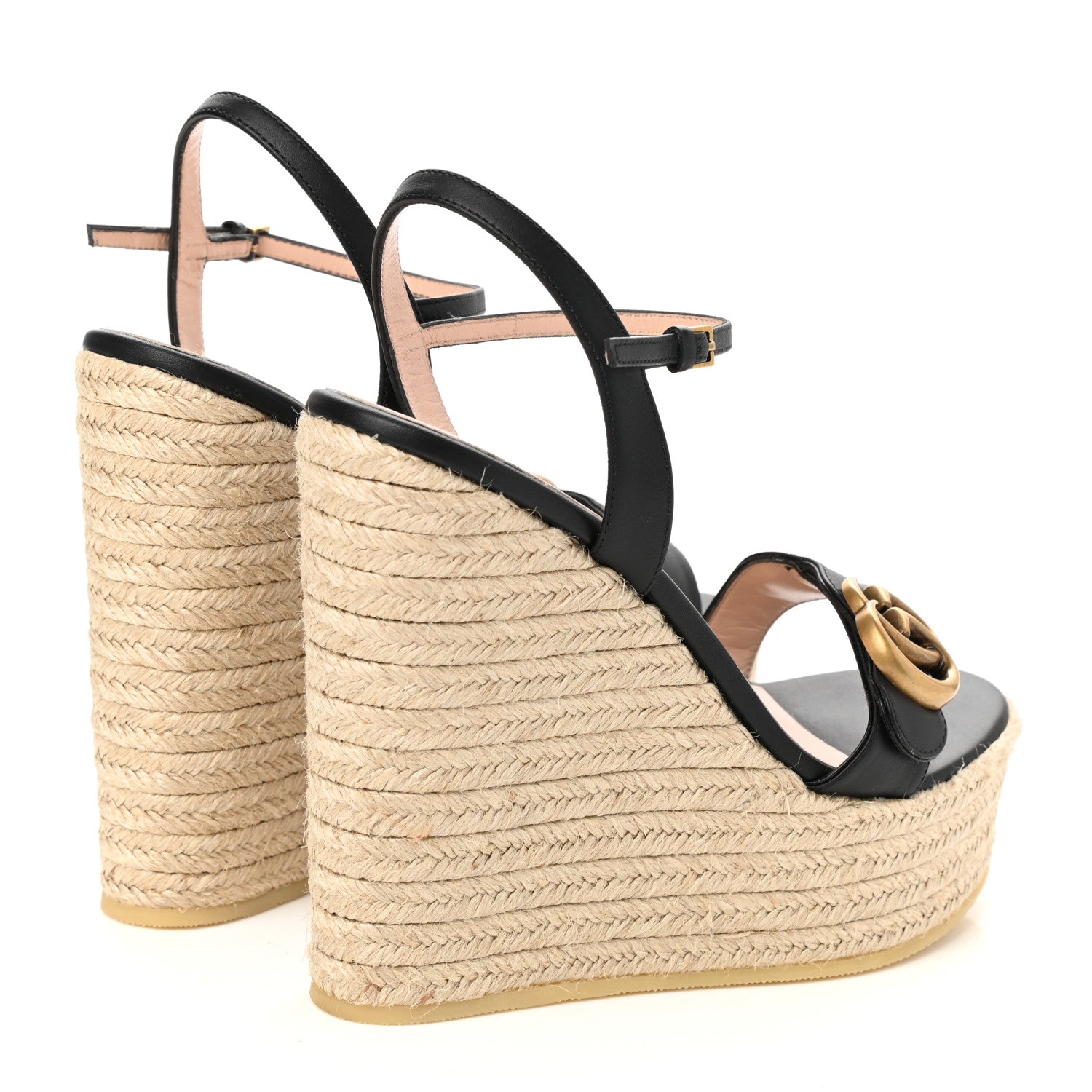 Gucci Lifford Calfskin Aitana Espadrille Platform 45/130mm Wedge Sandals 39 Black 4 of 8