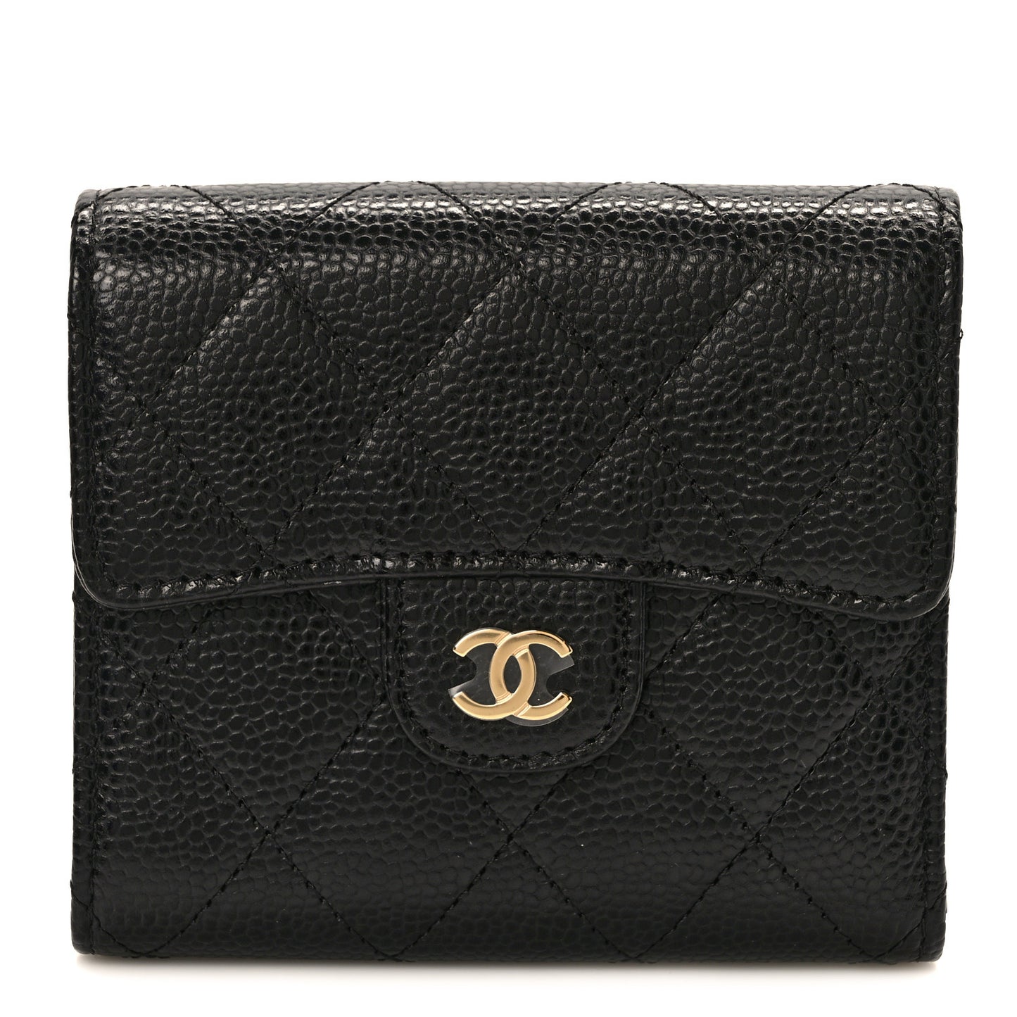 Caviar Quilted Compact Flap Wallet Black