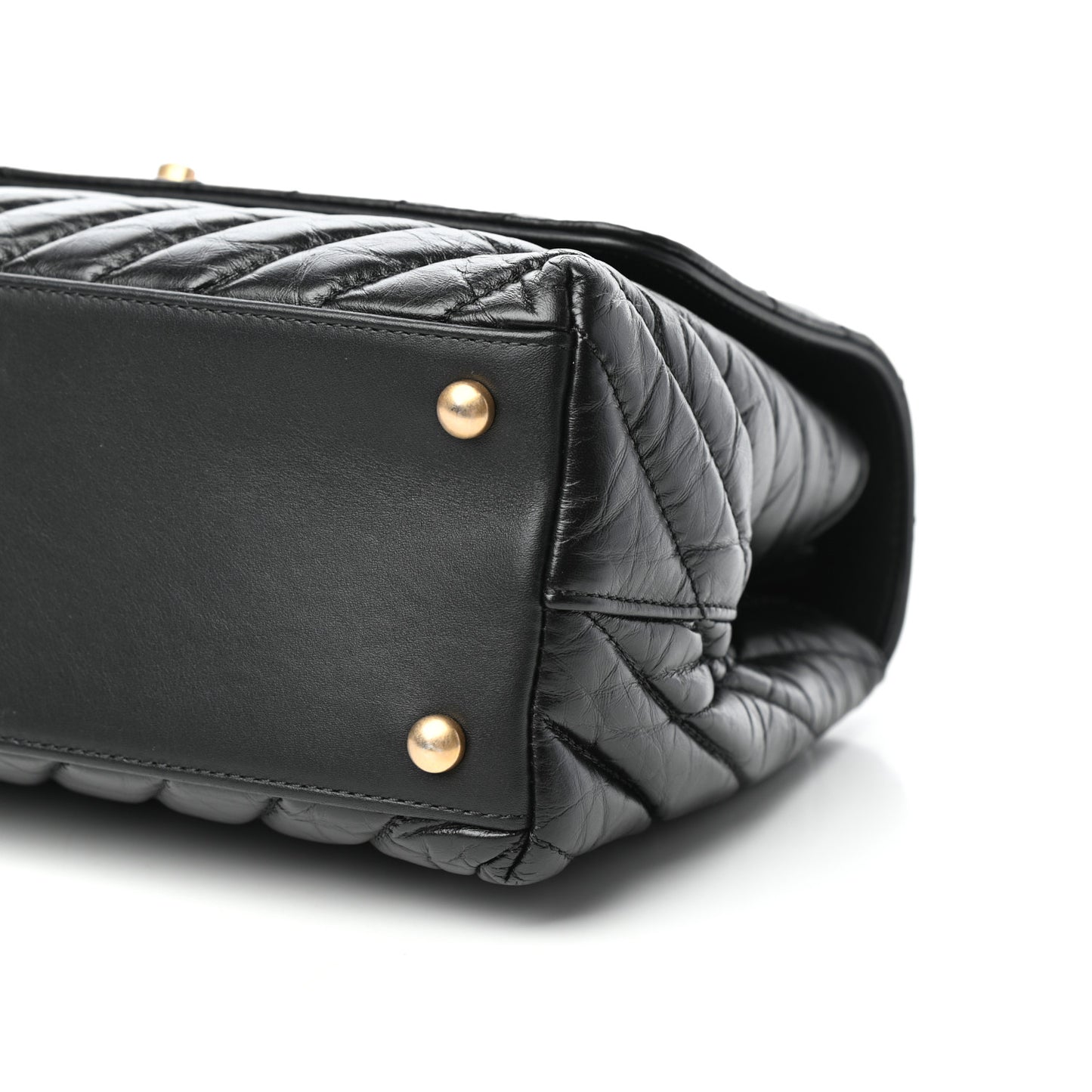 Aged Calfskin Chevron Quilted Small Coco Handle Flap Black
