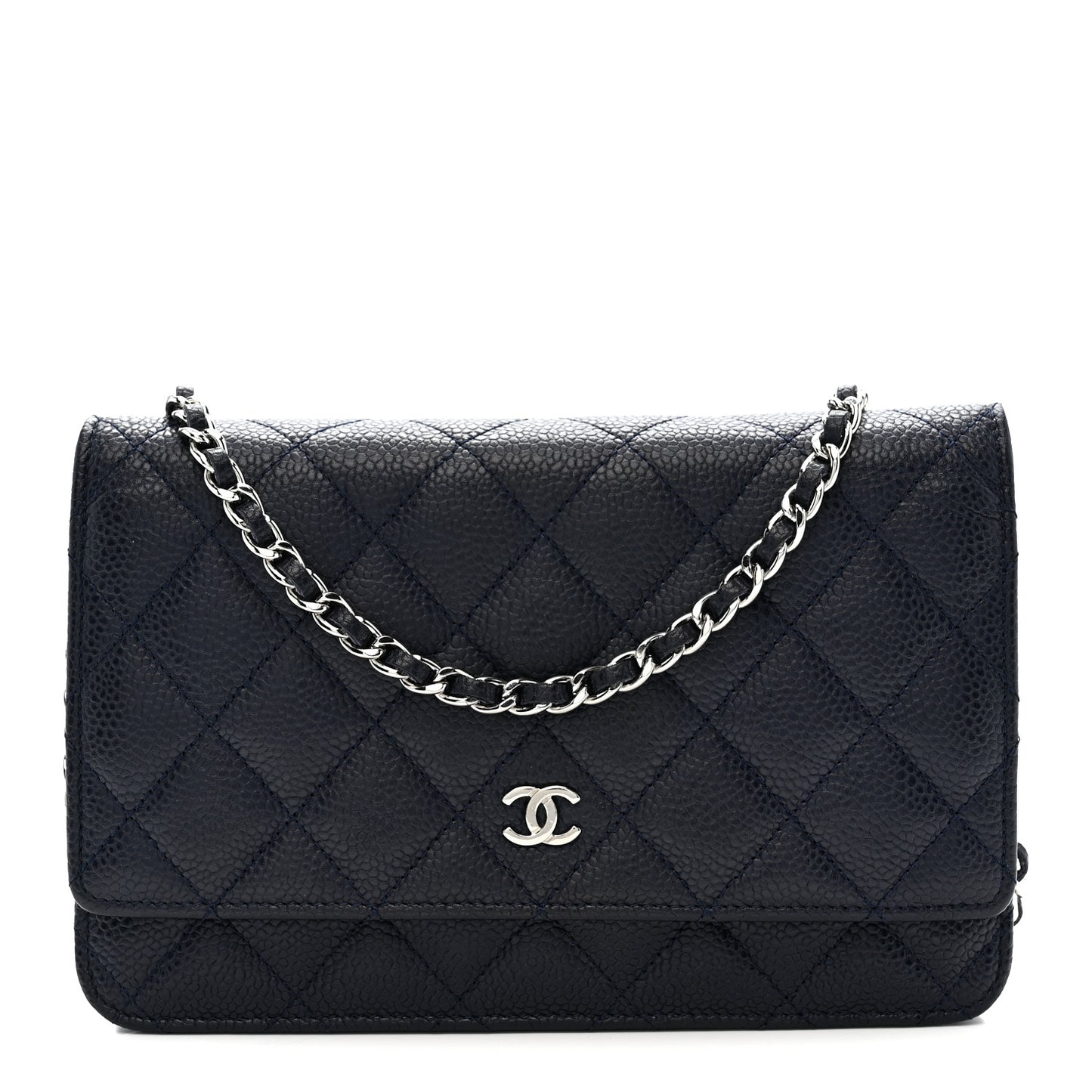 Caviar Quilted Wallet on Chain WOC Navy Blue
