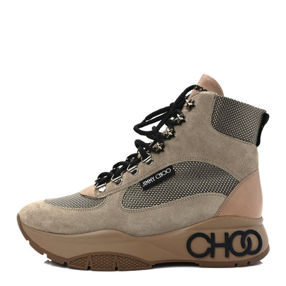 Jimmy Choo Suede Calfskin Inca Patchwork Platform Hiking Boots 39 White Sand Natural 1 of 10