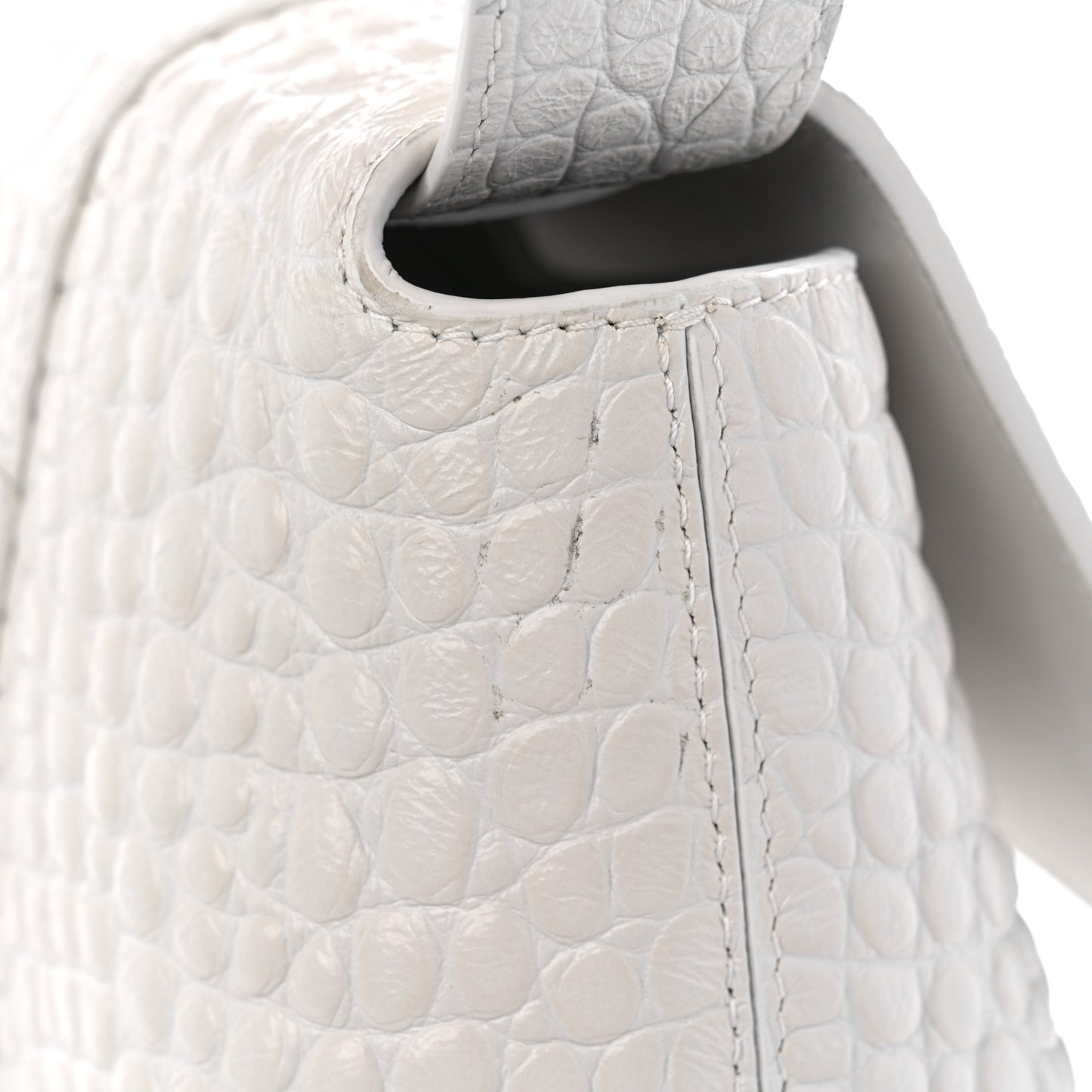 Extra Supple Calfskin Crocodile Embossed M Downtown Shoulder Bag White