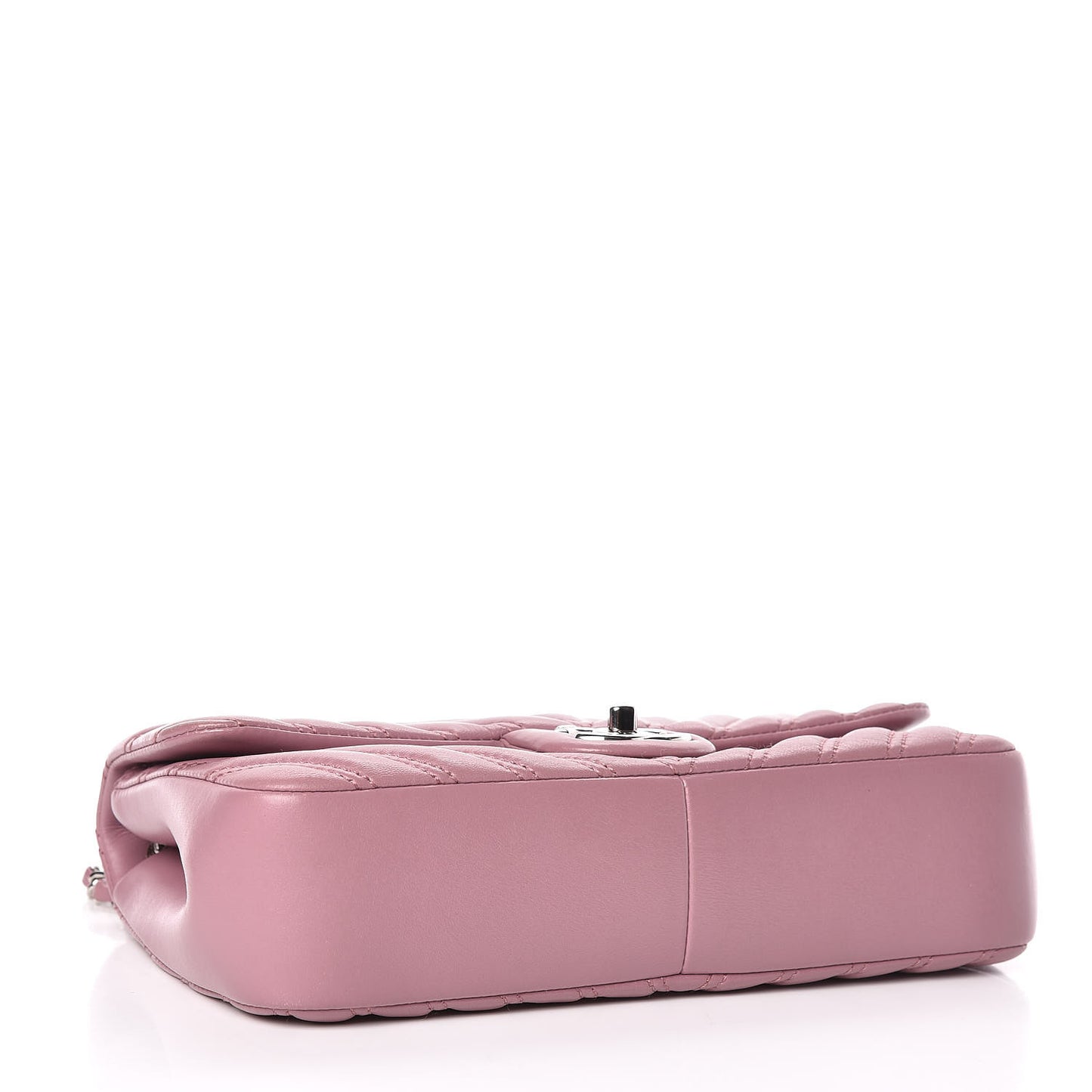 Lambskin Chevron Double Stitch Medium Single Flap Pink
