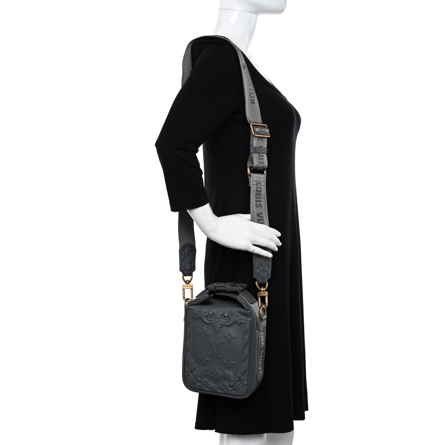 Calfskin Monogram Embossed Cruiser Messenger Dark Shadow Gray