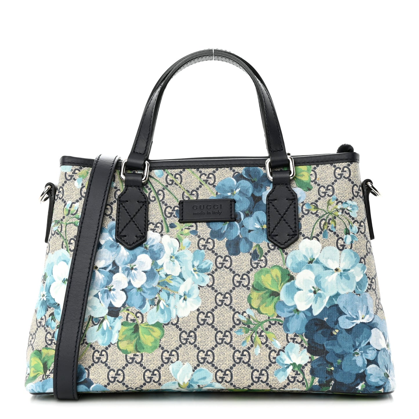 GG Supreme Monogram Blooms Small Zippered Tote Blue