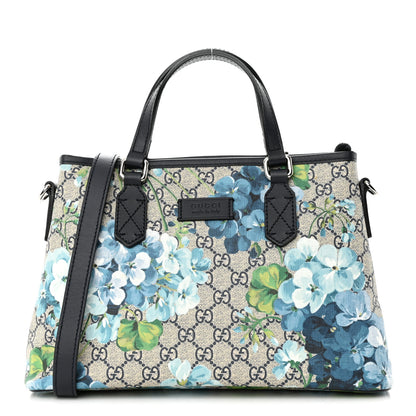 Gucci GG Supreme Monogram Blooms Small Zippered Tote Blue 1 of 14