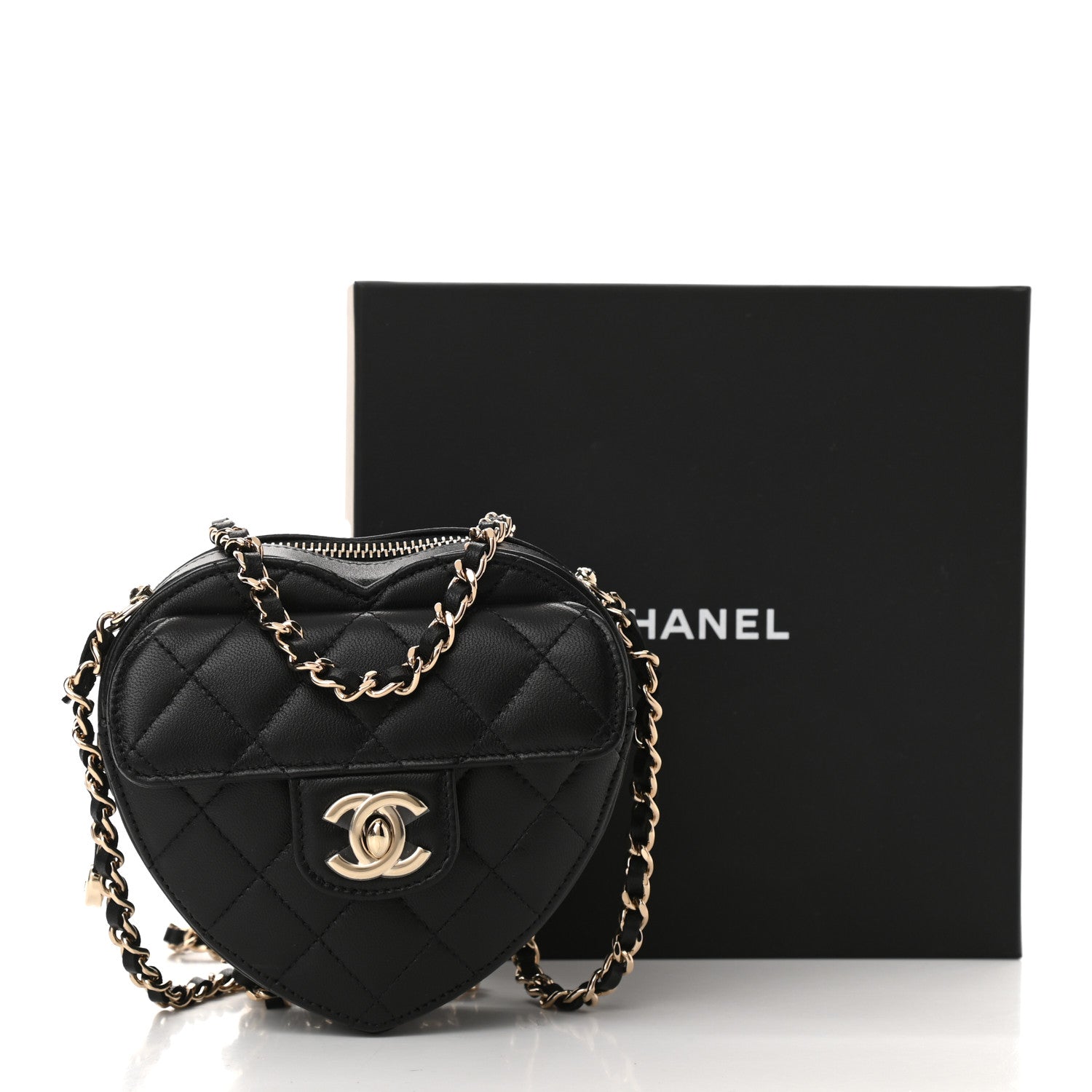 Chanel Lambskin Quilted CC In Love Heart Clutch With Chain Black 11 of 11