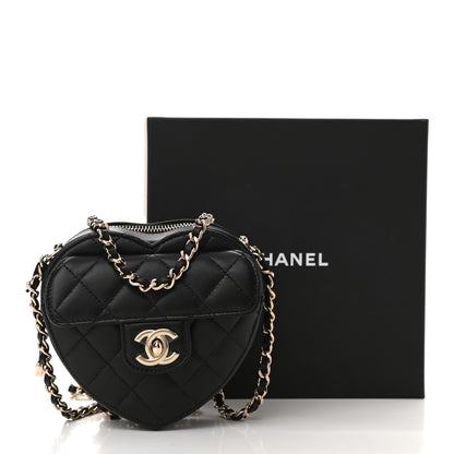 Chanel Lambskin Quilted CC In Love Heart Clutch With Chain Black 11 of 11