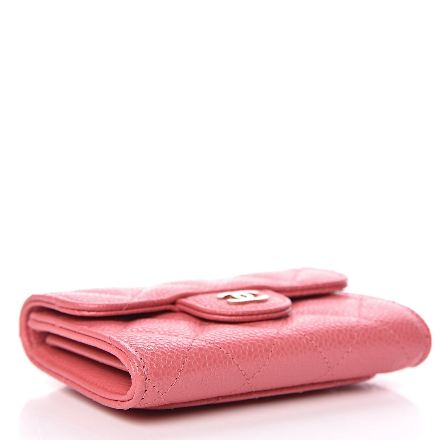Caviar Quilted Flap Card Holder Wallet Pink