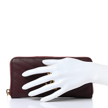Saint Laurent Grain De Poudre Matelasse Chevron Monogram Zip Around Wallet Rouge Legion 2 of 7