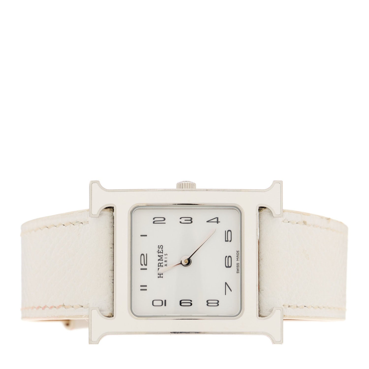 Hermes Stainless Steel Epsom Lacquer 26mm Heure H Hour Quartz Watch Blanc 2 of 5