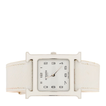 Hermes Stainless Steel Epsom Lacquer 26mm Heure H Hour Quartz Watch Blanc 2 of 5
