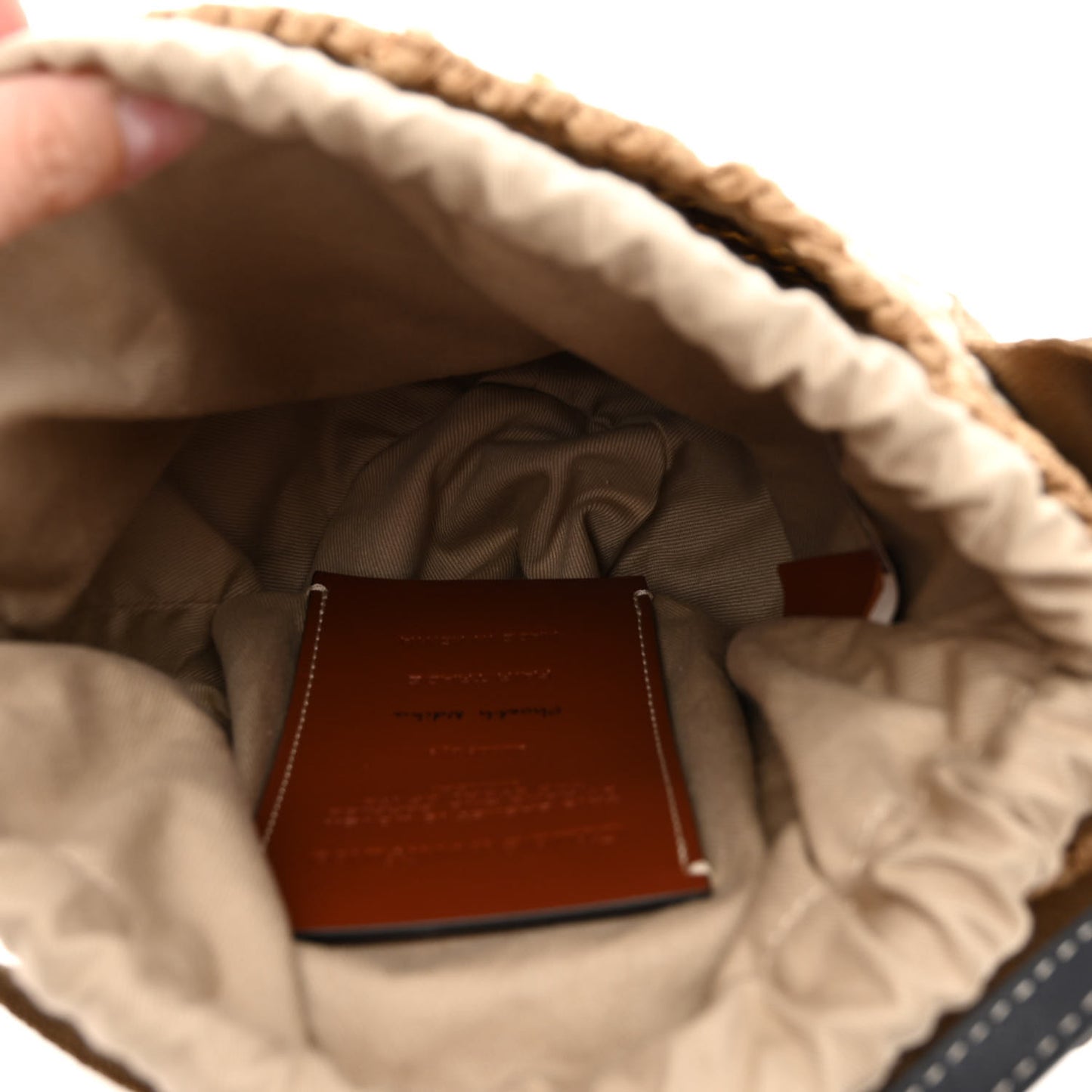 Raffia Calfskin Small Woody Striped Basket Bag Grove Brown