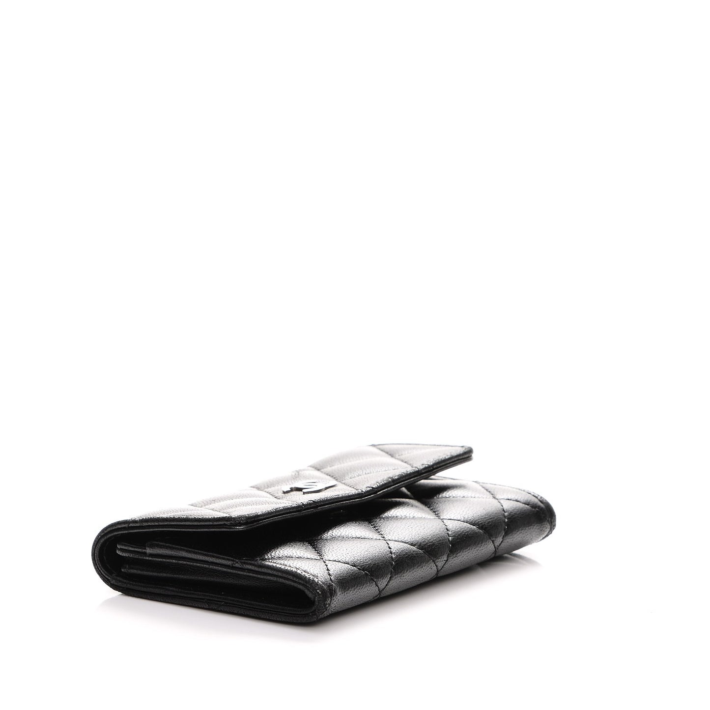 Lambskin Quilted Flap Card Holder Black