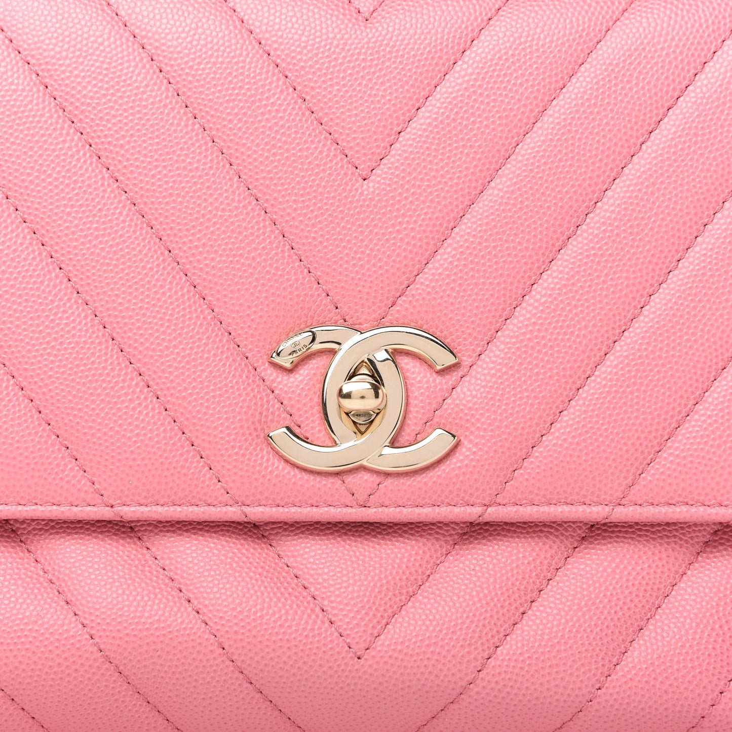 Caviar Chevron Quilted Small Coco Handle Flap Pink
