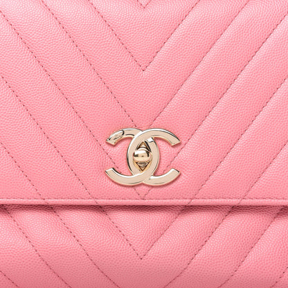 Chanel Caviar Chevron Quilted Small Coco Handle Flap Pink 10 of 10