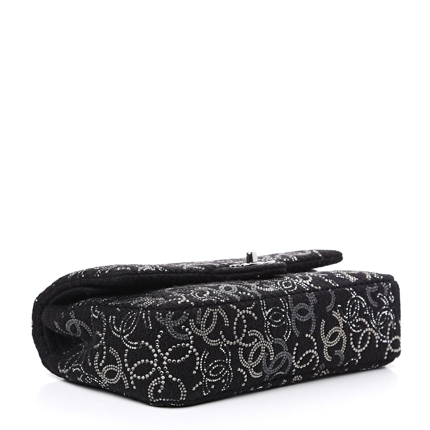 Tweed Strass Medium Pudong Double Flap Black