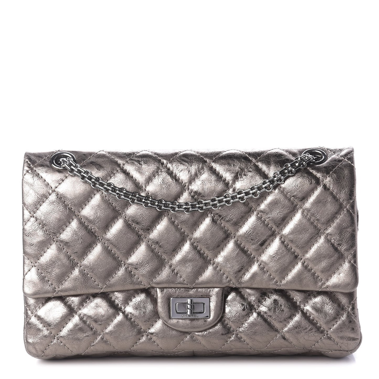 Metallic Aged Calfskin Quilted 2.55 Reissue 226 Flap Dark Silver