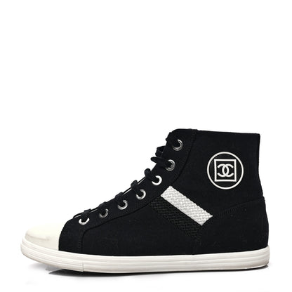 Chanel Canvas CC High Top Sneakers 40 Black White 1 of 6