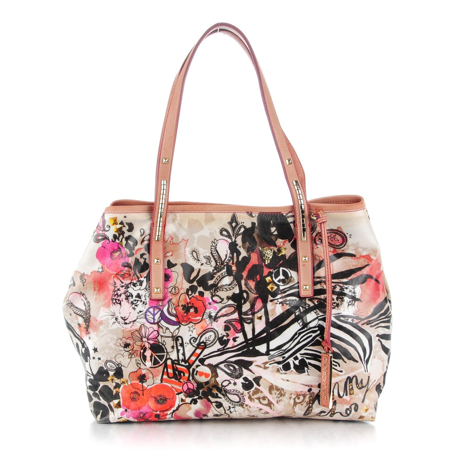 Jimmy Choo Glazed Canvas Printed Scarlet Tote Multicolor 1 of 9