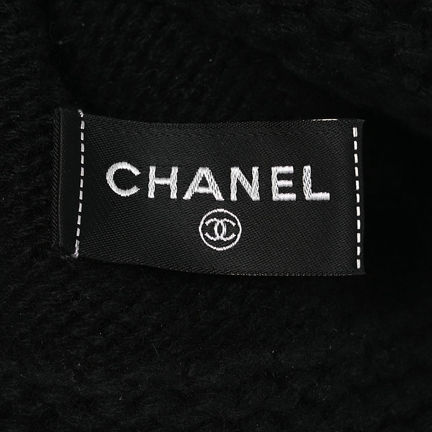 Cashmere Wool CC Beanie Hat Black Light Beige