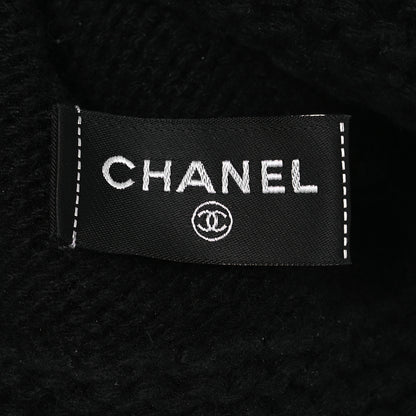 Chanel Cashmere Wool CC Beanie Hat Black Light Beige 5 of 7