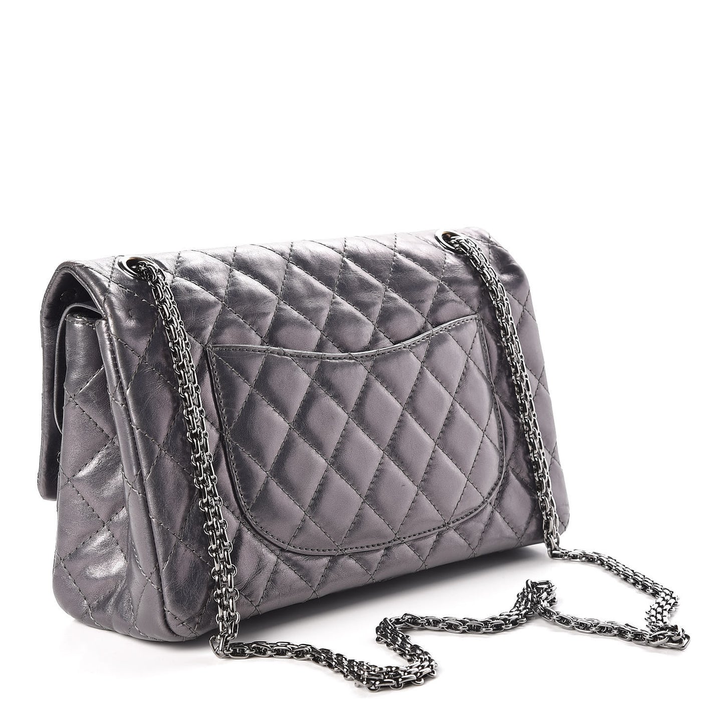 Metallic Aged Calfskin Quilted Studded 2.55 Reissue 226 Flap Dark Silver