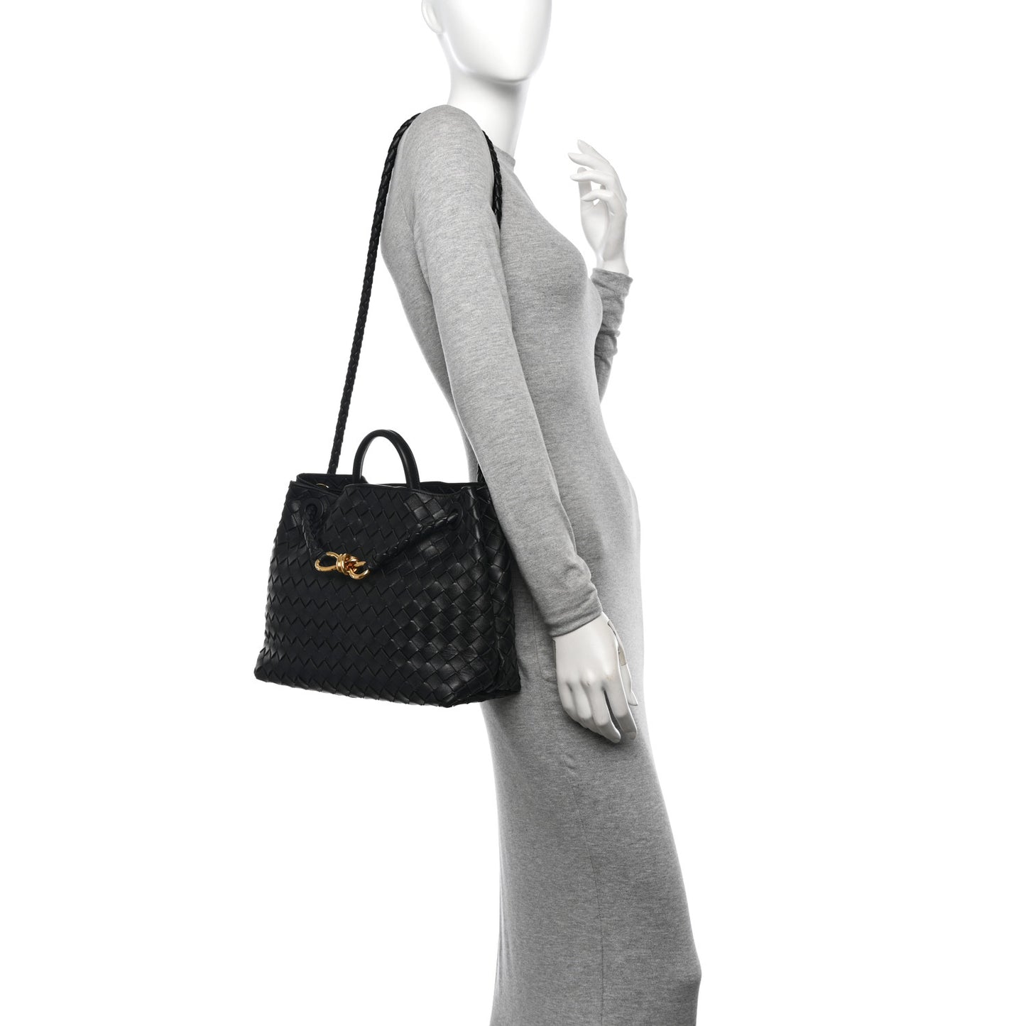 Nappa Intrecciato Medium Andiamo Shoulder Bag Black