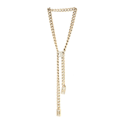 Chanel Chain Link Crystal CC Dog Tag Charm Necklace Gold 3 of 5