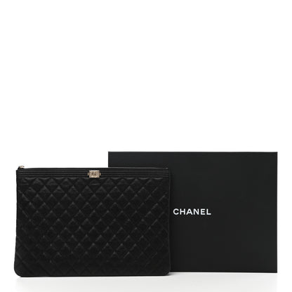 Chanel Lambskin Quilted Large Boy Zip Pouch Black 8 of 8