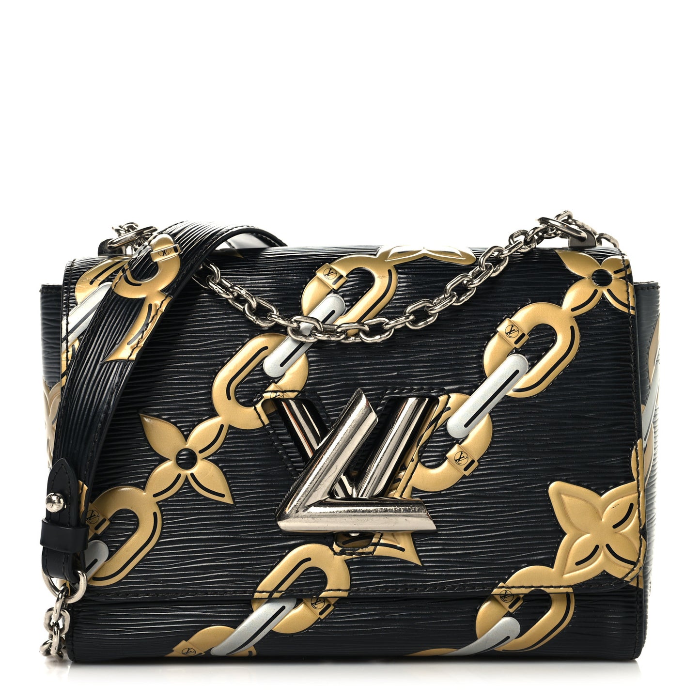 Epi Chain Flower Twist Shoulder Bag MM Black