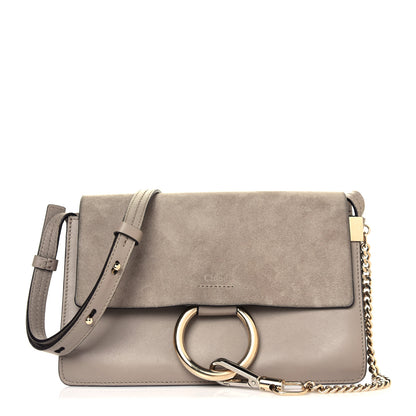Chloe Suede Calfskin Small Faye Shoulder Bag Motty Grey 1 of 11