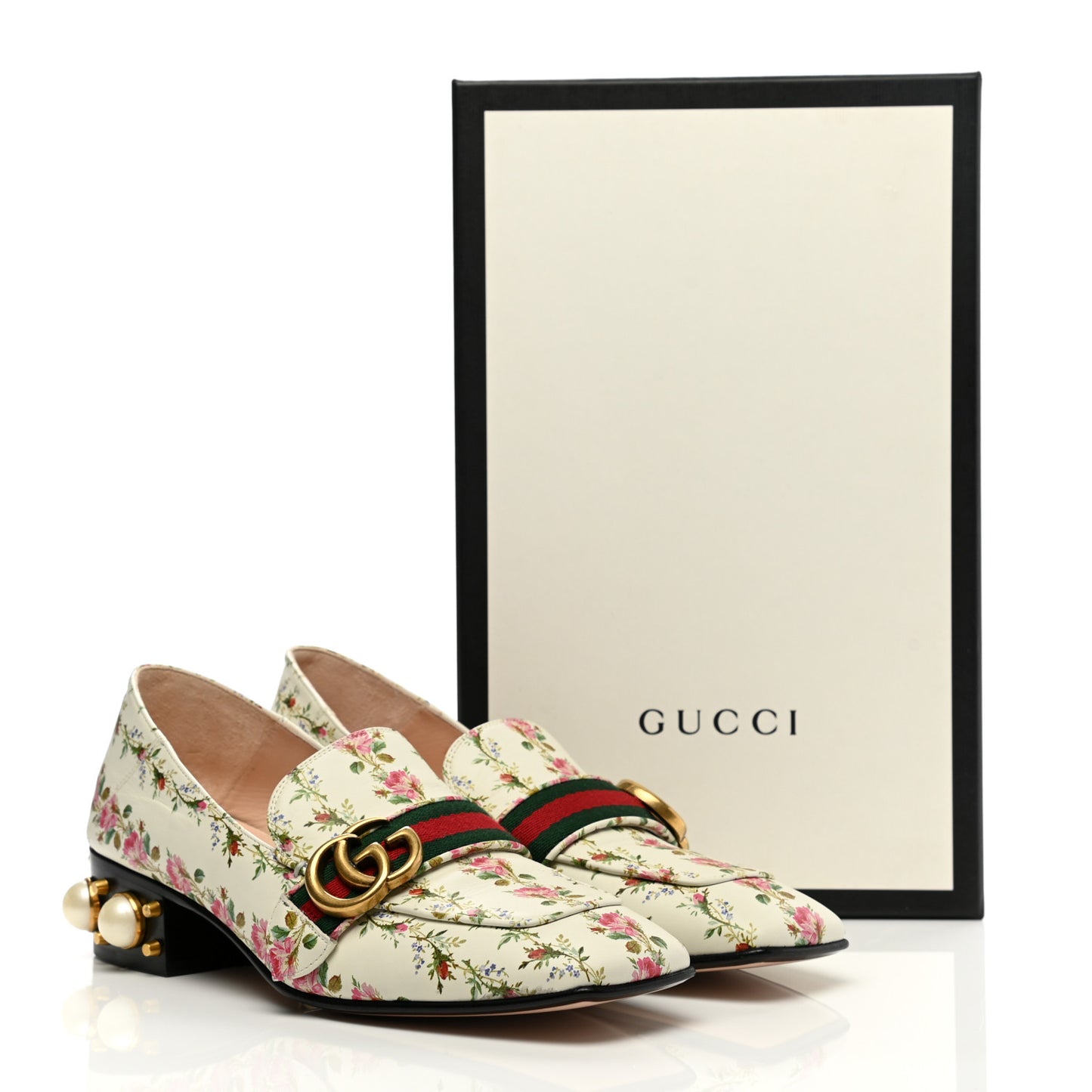 Calfskin Web Pearl Floral Embellished Peyton Loafer 38 White Multicolor