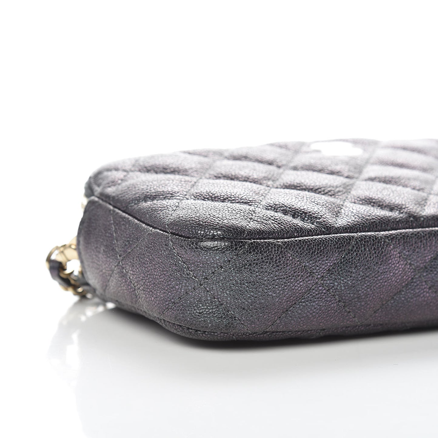 Iridescent Caviar Quilted Clutch With Chain Black