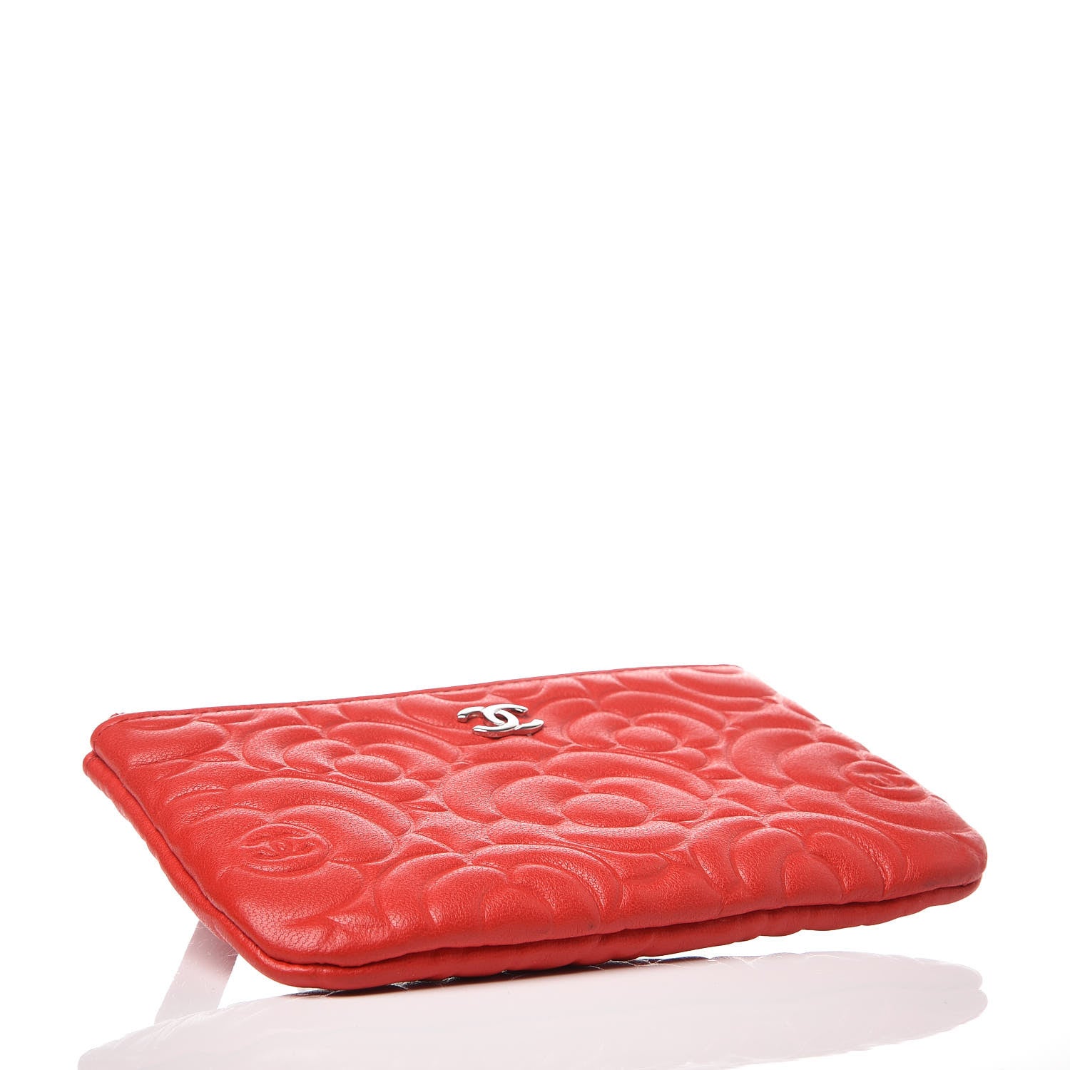 Chanel Goatskin Camellia Embossed Cosmetic Pouch Red 4 of 8
