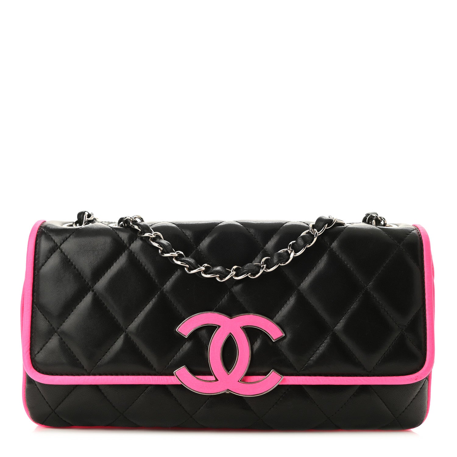 Chanel Lambskin Enamel Divine Medium Flap Black Pink 1 of 10
