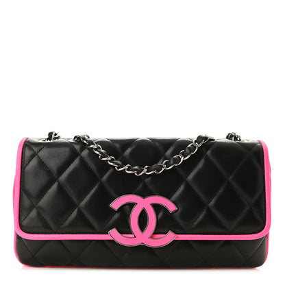 Chanel Lambskin Enamel Divine Medium Flap Black Pink 1 of 10