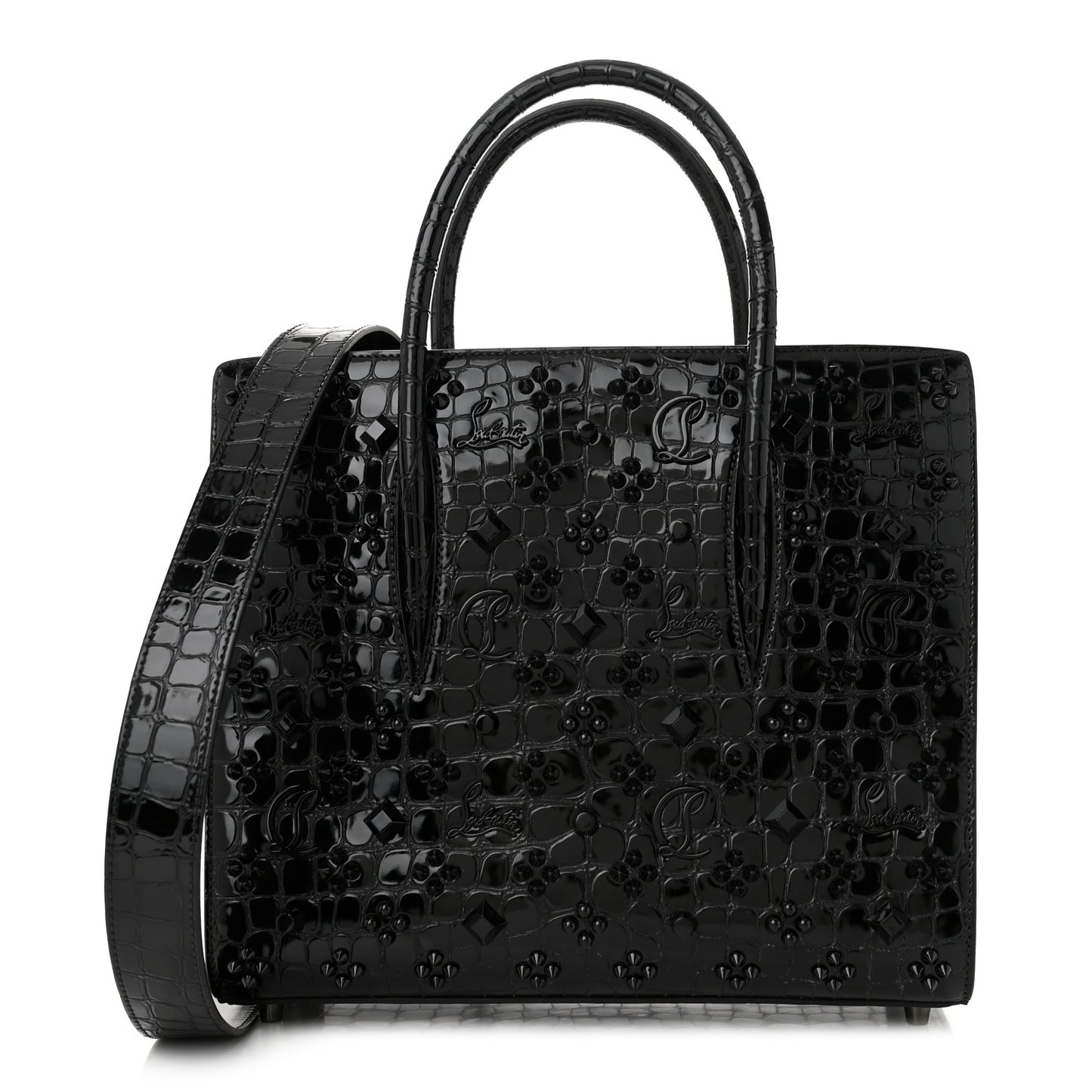 Calfskin Crocodile Embossed Studded Medium Paloma S Black