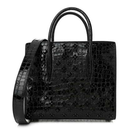 Christian Louboutin Calfskin Crocodile Embossed Studded Medium Paloma S Black 1 of 10