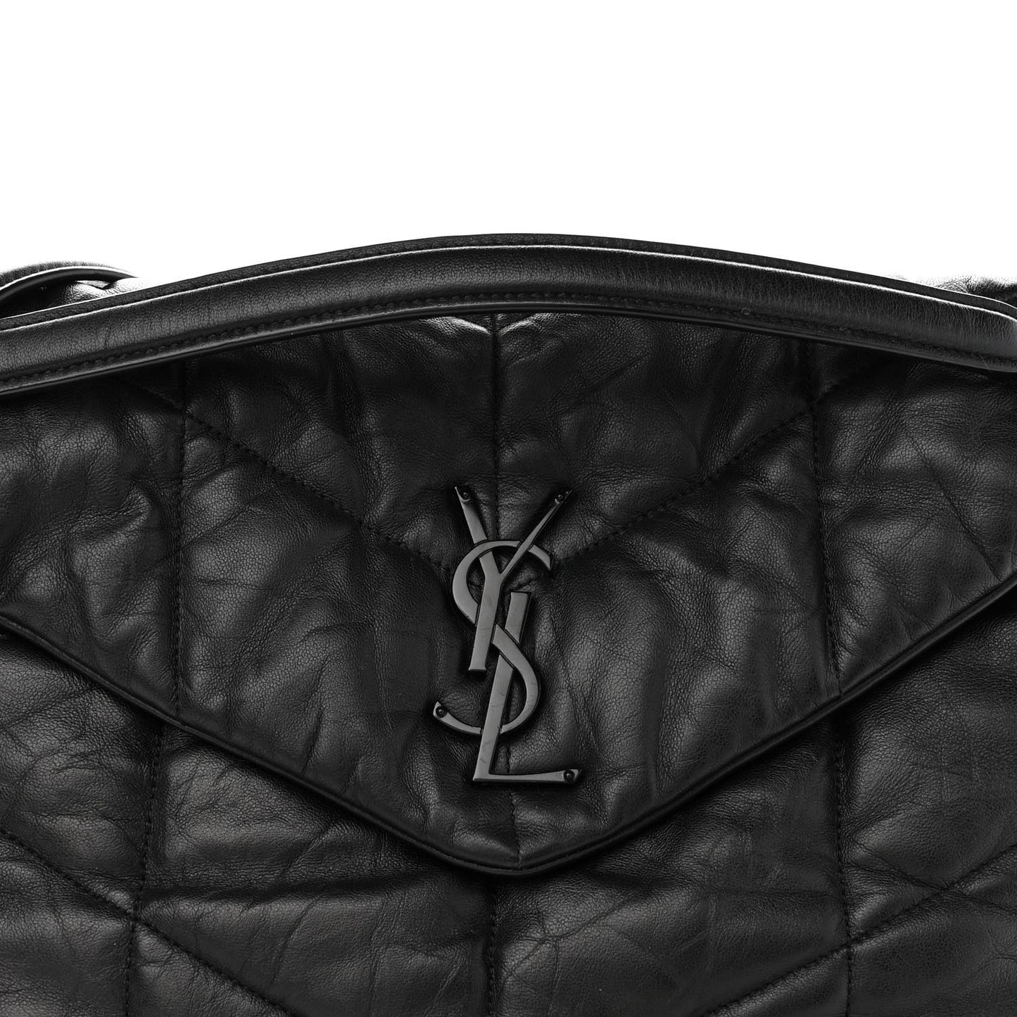 Lambskin Quilted Monogram Monochrome Medium Loulou Puffer Chain Satchel Black