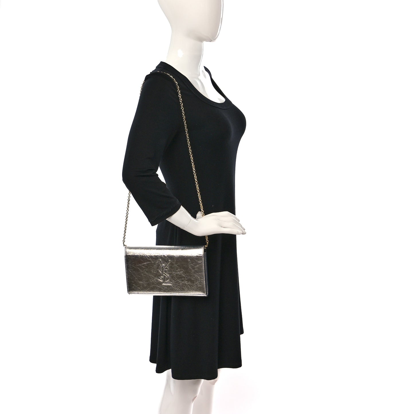 Metallic Crinkled Calfskin Belle de Jour Chain Clutch Silver