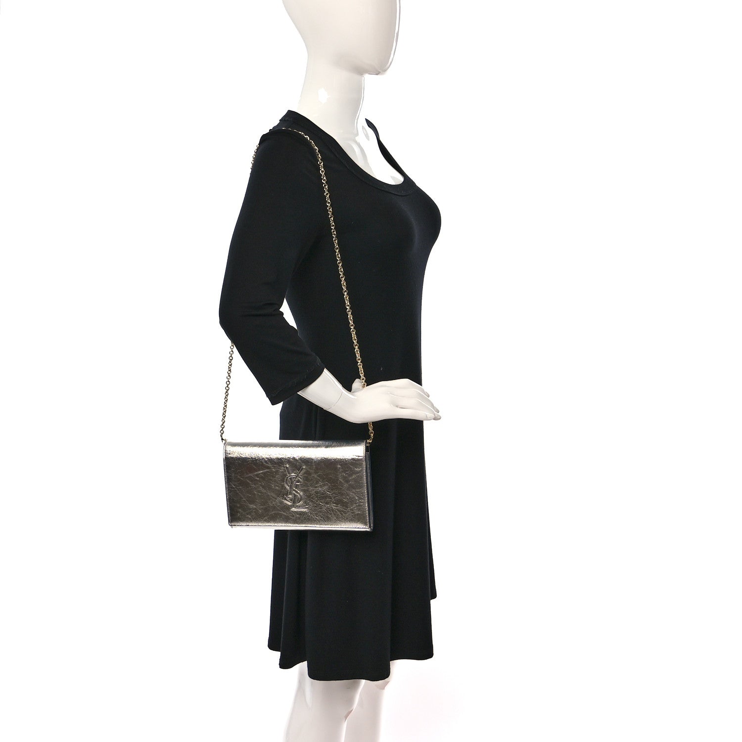Saint Laurent Metallic Crinkled Calfskin Belle de Jour Chain Clutch Silver 2 of 9