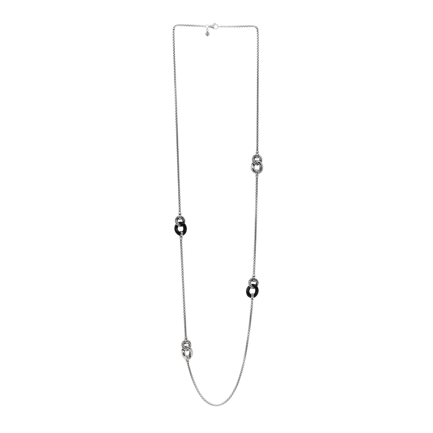 David Yurman Sterling Silver Black Ceramic Belmont Station Necklace 3 of 4