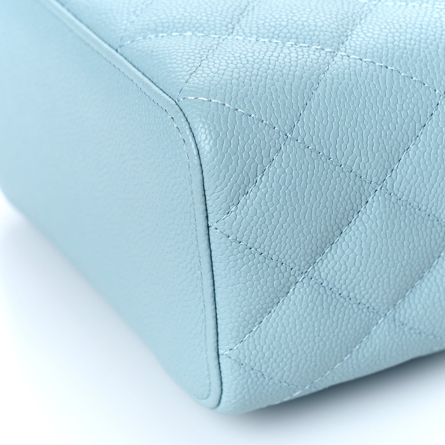 Caviar Quilted Small Tiny CC Vanity Case With Chain Light Blue