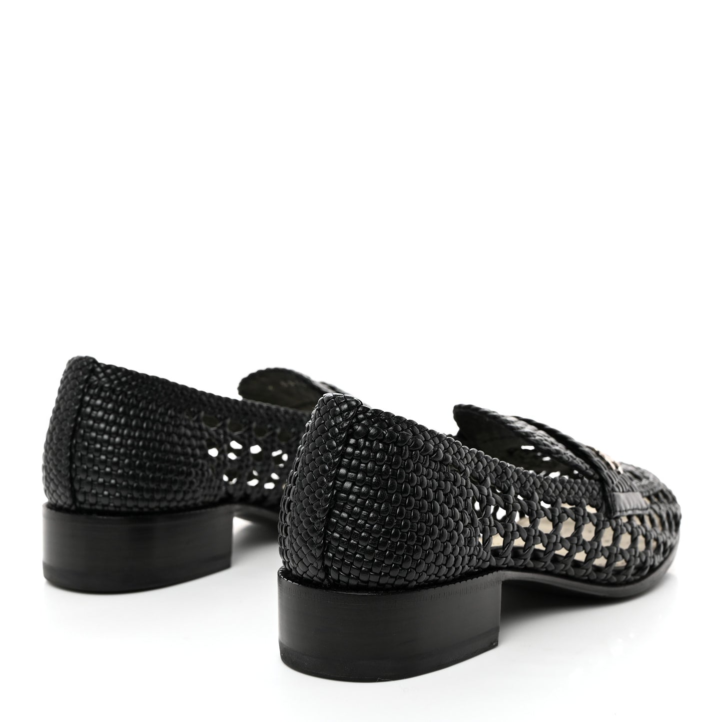 Shiny Braided Goatskin Loafers 37.5 Black